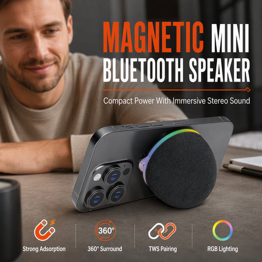 📢 -50% OFF !! ⏰ Mini Enceinte Bluetooth Magnétique – ABS – Ø60×37 mm – 87 g – 600 mAh – 15 m – Lumière RGB – Gris – Fixation Mains Libres 🎵