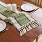 ✨ PROMO FLASH : 50% DE RÉDUCTION ! 🏠 Chemin de Table Élégant à Franges – Coton Polyester – Détail Tissé Texturé & Pompons for Salle à Manger & Console 🪡