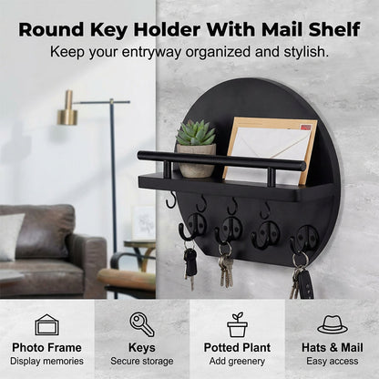 🔑 PROMO FLASH : 50% DE RÉDUCTION ! 🏠 Porte-Clés Mural avec Étagère – Bois & Métal – 4 Doubles Crochets for Entrée & Couloir 🪵