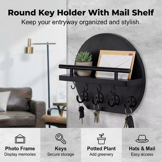 🔑 PROMO FLASH : 50% DE RÉDUCTION ! 🏠 Porte-Clés Mural avec Étagère – Bois & Métal – 4 Doubles Crochets for Entrée & Couloir 🪵
