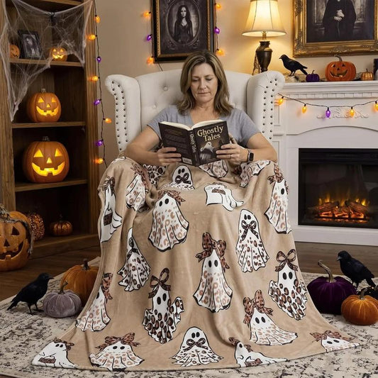 Plaid Douillet Imprimé 🎃 PROMO FLASH : 50% DE RÉDUCTION ! 👻 Plaid Douillet Halloween – Mélange Flanelle – Imprimé Fantômes & Anti-Boulochage for Canapé & Lit 🛋️d'Halloween