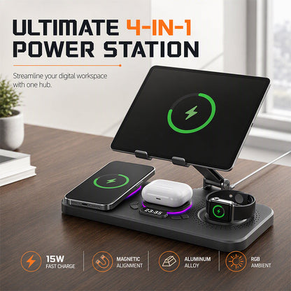 📱 PROMO FLASH : 50% DE RÉDUCTION ! ⏰ Station de Charge Sans Fil – Alliage d'Aluminium – 4-en-1 Magnétique & Pliable for Smartphone & Montre & Écouteurs 🔋