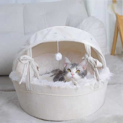 🐱 PROMO FLASH : 50% DE RÉDUCTION ! ✨ Corbeille-Berceau Semi-Fermée pour Chat – Mousse Mémoire & Design Détachable – Tissu Doux for Confort Toutes Saisons 🛏️