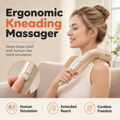 🔥 PROMO FLASH : 50% DE RÉDUCTION ! Masseur Sans Fil à Long Manche – Pétrissage Type Mains Humaines & Manche en Forme de 7 for Soulager le Dos Sans Effort 💆♂️✨