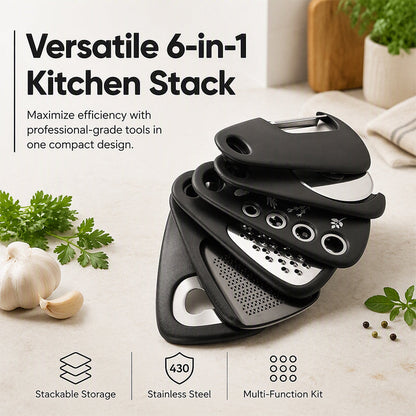 🔪 PROMO FLASH : 50% DE RÉDUCTION ! Kit d'Ustensiles de Cuisine 6-en-1 Empilables – Acier Inoxydable 430 & Design Gain de Place – 12,9 cm for Cuisine Moderne ✨