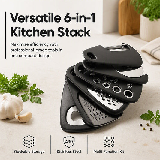 🔪 PROMO FLASH : 50% DE RÉDUCTION ! Kit d'Ustensiles de Cuisine 6-en-1 Empilables – Acier Inoxydable 430 & Design Gain de Place – 12,9 cm for Cuisine Moderne ✨