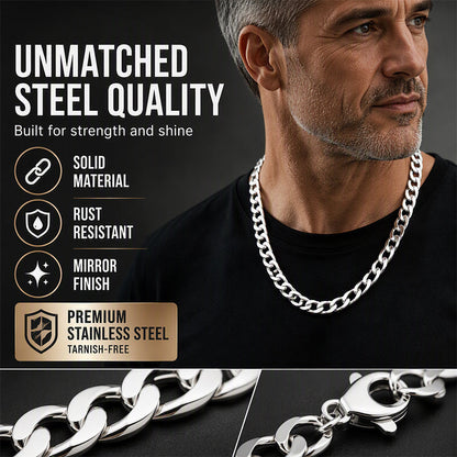 📿 PROMO FLASH : 50% DE RÉDUCTION ! Collier Chaîne en Acier Inoxydable Ton Argent – 8 mm & Finition Polie – Hypoallergénique for Homme Audacieux ✨