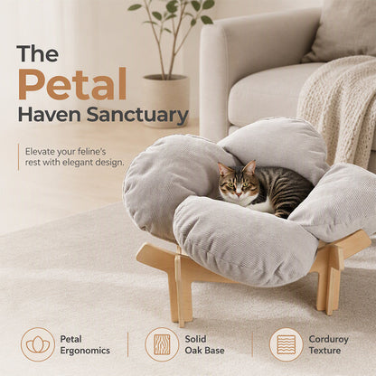 🐾 PROMO FLASH : 50% DE RÉDUCTION ! Lit surélevé en Bois Forme de Pétale – Coussin Velours Côtelé, Design Floral & Socle Aéré for Confort de Votre Animal ✨