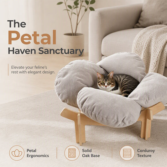 🐾 PROMO FLASH : 50% DE RÉDUCTION ! Lit surélevé en Bois Forme de Pétale – Coussin Velours Côtelé, Design Floral & Socle Aéré for Confort de Votre Animal ✨