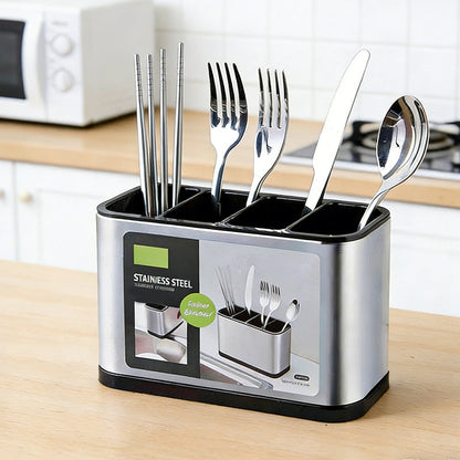 🍴 PROMO FLASH : 50% DE RÉDUCTION ! Porte-Couverts en Acier Inoxydable – 4 Compartiments, Drainage Intégré & Design Compact Gris for Cuisine Organisée ✨