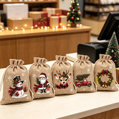 🎄 PROMO FLASH : 50% DE RÉDUCTION ! Sacs Cadeaux de Noël à Cordon – Imprimés Festifs & Tissu Durable for Emballage Chic et Réutilisable 🎁✨