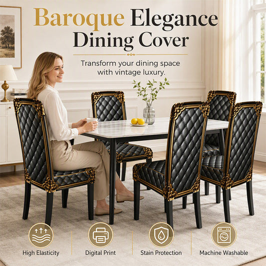 👑 PROMO FLASH : 50% DE RÉDUCTION ! Housse de Chaise Extensible Lavable – Motif Baroque Doré & Tissu Élastique Haute Densité for Salle à Manger Royale ✨
