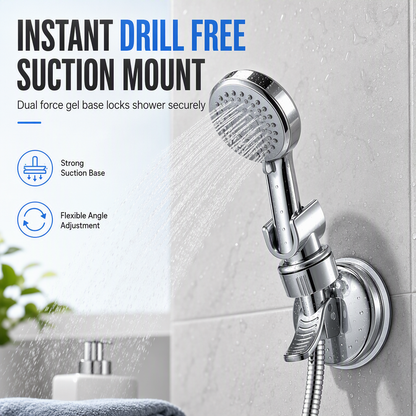 🚿 PROMO FLASH : 50% DE RÉDUCTION ! Support de Pommeau de Douche Universel à Ventouse – Montage Sans Perçage & Cou Multipositions for Douche Confortable pour Toute la Famille ✨