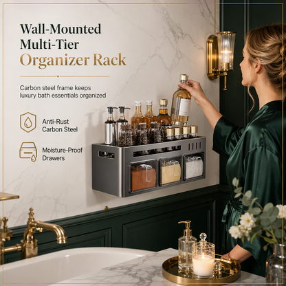 🧂 PROMO FLASH : 50% DE RÉDUCTION ! Étagère à Épices Murale Sans Perçage – Double Niveau & Tiroirs Scellés for Cuisine et Salle de Bain Organisées ✨🍳
