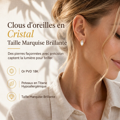 💎 PROMO FLASH : 50% DE RÉDUCTION ! Boucles d'Oreilles en Cristal Taille Marquise – Plaqué Or 18 Carats & Acier Titane for Un Éclat Quotidien ✨👗