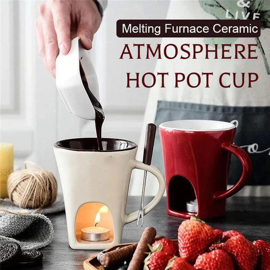 🍫✨ PROMO FLASH : 50% DE RÉDUCTION ! Tasse à Fondue en Céramique avec Fourchette – Chocolat & Fromage Chauffés à la Bougie, Foyer Intégré 200 ml for une Pause Gourmande Réconfortante ✨