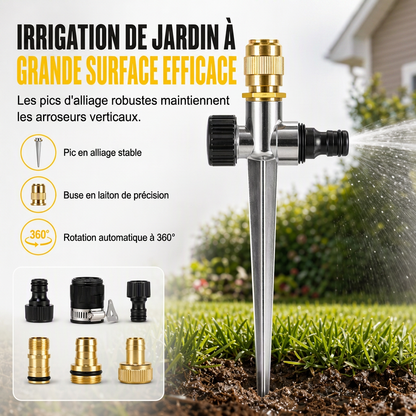 Arroseur de pelouse rotatif automatique avec piquet de sol en alliage et buse en cuivre, ensemble d'outils d'irrigation de jardin
