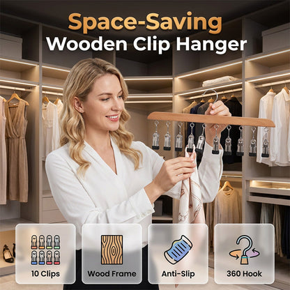 🧷 PROMO FLASH : 50% DE RÉDUCTION ! Cintre Organisateur en Bois à 10 Pinces Antidérapantes for Un Gain de Place Instantané dans Votre Penderie