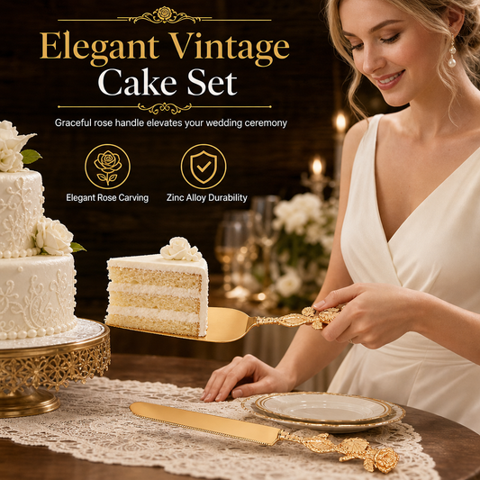 🎂 PROMO FLASH : 50% DE RÉDUCTION ! Service à Gâteau Vintage – Couteau Dentelé & Pelle en Alliage de Zinc avec Motifs Roses Baroques for des Mariages et Fêtes d'Exception ✨👑