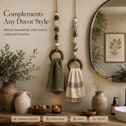 🧺 PROMO FLASH : 50% DE RÉDUCTION ! Porte-Serviette en Perles – Céramique Peinte à la Main, Jute Naturel & Anneau en Bois for un Style Bohème et une Organisation Élégante dans Toute la Maison 🌸✨