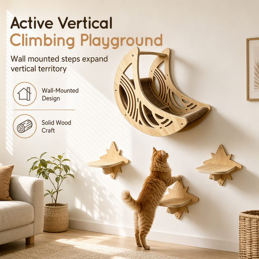 🐈 PROMO FLASH : 50% DE RÉDUCTION ! Arbre à Chat Mural en Bois Massif – 3 Marches Étoile & Hamac Lune en Sisal, Design Minimaliste Moderne for un Parcours qui Libère l'Espace ✨🌳