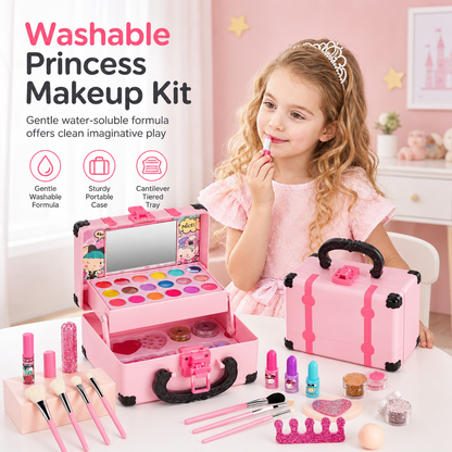 🎀 PROMO FLASH : 50% DE RÉDUCTION ! Kit Maquillage Enfant Fille – Valise Cantilever Princesse, Palette de Couleurs Lavable à l'Eau & Coins Arrondis Sécurisés for un Jeu de Rôle Créatif et Sans Risque ✨👑