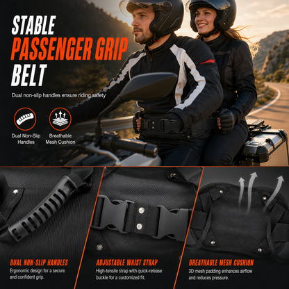🏍️ PROMO FLASH : 50% DE RÉDUCTION ! Ceinture de Maintien Passager Moto – Poignées Ergonomiques Antidérapantes, Sangle Nylon Haute Ténacité & Boucles Renforcées for une Conduite Sûre et Confortable à Deux ✨🛡️