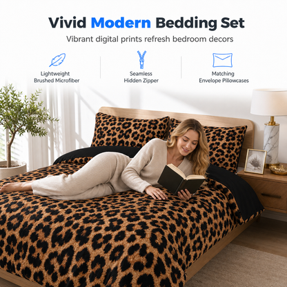 🛏️ Parure de Lit avec Housse de Couette & Taies d'Oreiller – Motif Géométrique Moderne en Microfibre Douce ✨