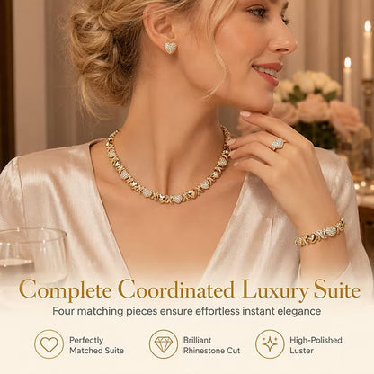 🎁 PROMO FLASH : 50% DE RÉDUCTION ! Ensemble de 4 Bijoux Classiques en Forme de Cœur – Collier, Bracelet, Bague & Boucles d'Oreilles, Cristaux Étincelants & Finition Teintée Or for une Touche Romantique et Raffinée ✨💝