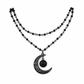 🌙 PROMO FLASH : 50% DE RÉDUCTION ! Collier Gothique – Perles Cristal Noir Double Couche & Pendentif Lune Ajourée en Alliage de Zinc for une Élégance Sombre et Mystérieuse ✨🖤