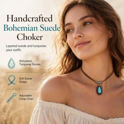 ✨ PROMO FLASH : 50% DE RÉDUCTION ! Collier Superposé en Suède Style Bohème Vintage – Pendentif Libellule ou Goutte d'Eau, Turquoise Imitation & Longueur Réglable for un Look Décontracté et Élégant au Quotidien 🦋💧