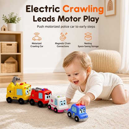 🚗 PROMO FLASH : 50% DE RÉDUCTION ! Set de 4 Voitures Jouets Électriques Magnétiques – Rampantes avec Son et Lumière, Pare-Chocs Magnétiques & Empilables for un Éveil au Mouvement et au Jeu Créatif des Bébés 🧲✨