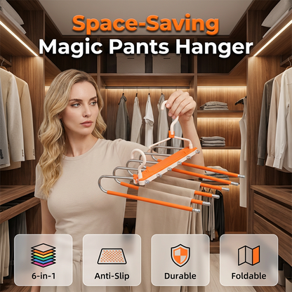 👖 PROMO FLASH : 50% DE RÉDUCTION ! Cintre à Pantalons Multi-Niveaux Gain de Place – Capacité 6 Pantalons, Revêtement Antidérapant & Double Mode de Suspension for un Rangement Vertical Compact et Sans Plis dans Votre Placard ✨