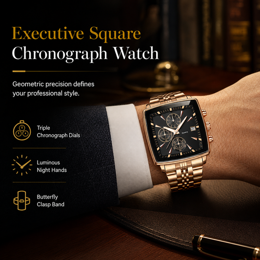 ⌚ PROMO FLASH : 50% DE RÉDUCTION ! Montre Chronographe Carrée en Acier Inoxydable – Quartz de Précision & Aiguilles Lumineuses for un Style Executive Audacieux ✨