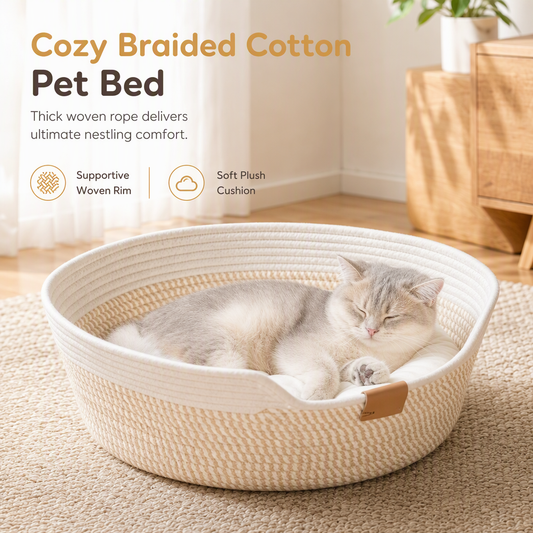 🐱 PROMO FLASH : 50% DE RÉDUCTION ! Panier Rond Tressé pour Chat avec Coussin Amovible et Surface à Griffer – Bords Surélevés & Structure Soutenue for un Repos Confortable et Durable ✨
