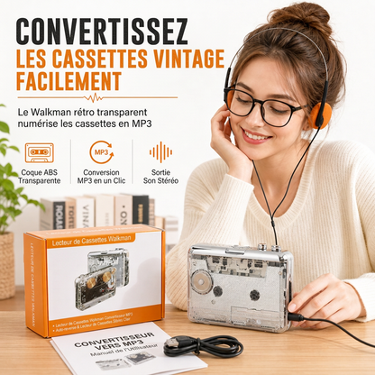 📼🎵 PROMO FLASH : 50% DE RÉDUCTION ! Lecteur Cassette Portable Transparent – Interface Type-C, Dimensions 15 × 11,20 × 4 cm, Quantités au Choix 1 ou 2 Ensembles for Réécouter Vos Souvenirs et Préparer un Archivage Numérique ✨