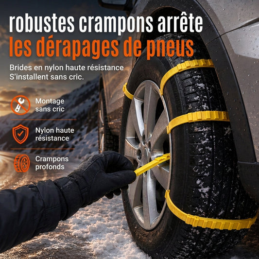 ❄️ PROMO FLASH : 50% DE RÉDUCTION ! Bandes Antidérapantes pour Pneus – À Crampons Nylon Multidirectionnels, Fixation par Sangle pour Neige ou Boue, Lot de 5 ou 10 for Retrouver de l'Adhérence lors d'une Manœuvre de Dégagement ✨