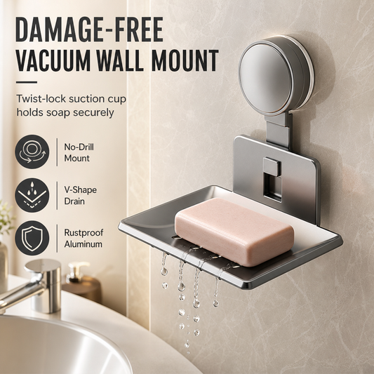 🧼✨ PROMO FLASH : 50% DE RÉDUCTION ! Porte-Savon Mural à Ventouse en Aluminium Antirouille – Drainage en V Évacuant l'Eau, Fixation Sans Perçage & Ventouse Puissante for des Savons Toujours Secs et un Carrelage Impeccable ✨