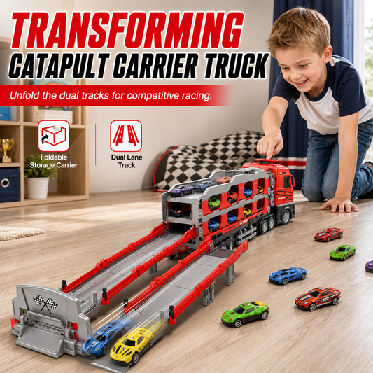 🏎️🛤️ PROMO FLASH : 50% DE RÉDUCTION ! Camion Transporteur Éjecteur Transformable en Circuit de Course 207 cm – Double Piste, Lanceur Mécanique & Mini Voitures en Alliage for des Duels Palpitants sans Pile ni Écran ✨