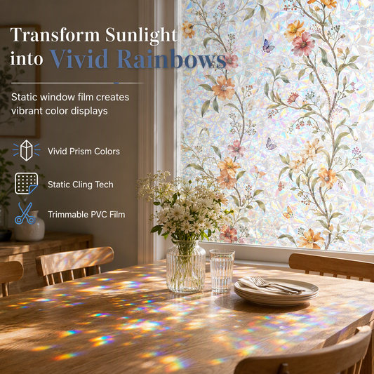 🌈🌺 PROMO FLASH : 50% DE RÉDUCTION ! Film pour Vitre Électrostatique Effet Arc-en-Ciel 3D – Sans Colle, Anti-UV & Brise-Vue Décoratif for une Magie de Couleurs et une Intimité Préservée ✨
