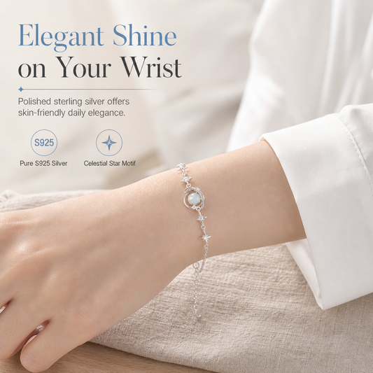 ✨🪐 PROMO FLASH : 50% DE RÉDUCTION ! Bracelet Planète & Étoile en Argent 925 – Pavé de Cristaux Zircon, Chaîne Ajustable & Hypoallergénique for un Bijou Poétique Céleste au Quotidien ✨