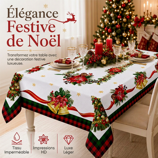 🎄🍷 PROMO FLASH : 50% DE RÉDUCTION ! Nappe de Noël Imperméable & Anti-Taches – Tissu Déperlant Lotus, Impression HD & Lavable en Machine for une Table de Fête Sereine Sans Craindre les Déversements ✨