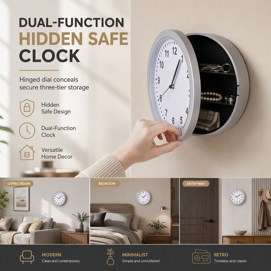 🕰️ PROMO FLASH : 50% DE RÉDUCTION ! Horloge Murale Vintage avec Coffre-Fort Secret Intégré à 3 Niveaux – Dissimulation R étro 3 Compartiments for Protéger vos Objets Précieux Sous les Yeux de Tous ✨