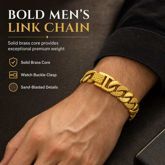 👑 PROMO FLASH : 50% DE RÉDUCTION ! Bracelet Gourmette Homme en Or Sable – Finition Sablée Mate & Fermoir Montre Sécurisé for un Style Masculin Raffiné au Quotidien ✨
