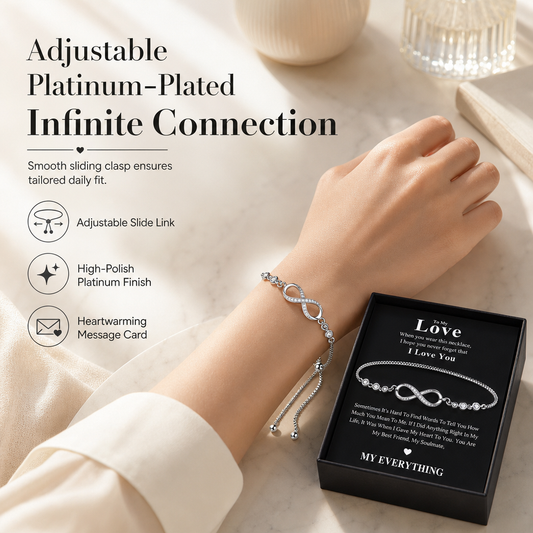 ✨ PROMO FLASH : 50% DE RÉDUCTION ! Bracelet Infini Ajustable pour Femme avec Carte Message & Écrin Cadeau – Zircons Cubiques & Placage Platine for un Cadeau Émotionnel Inoubliable ✨