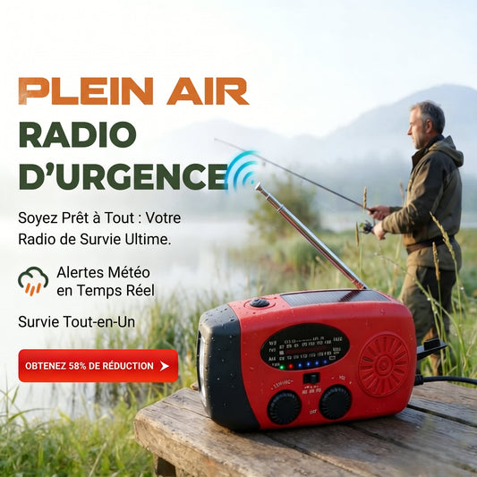 ⚡ PROMO FLASH : 50% DE RÉDUCTION ! Radio d'Urgence Solaire Portable Multifonction – Manivelle, Panneau Solaire & Charge USB, Lampe LED & Réception AM/FM/WB for le Camping, les Randonnées et les Coupures de Courant ✨