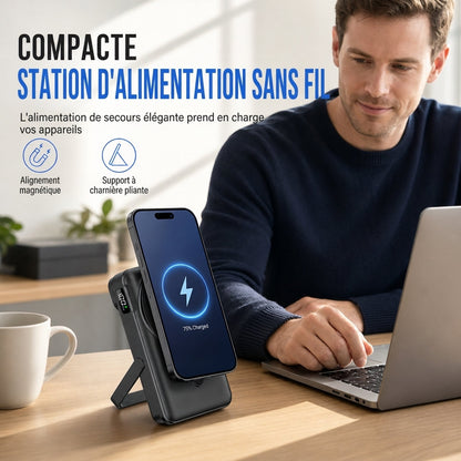 ⚡ PROMO FLASH : 50% DE RÉDUCTION ! Mini Batterie Externe Magnétique Sans Fil 10000mAh avec Support Pliable – Snap & Charge, Recharge Smartphone & Montre Connectée for une Autonomie Nomade Ultime ✨