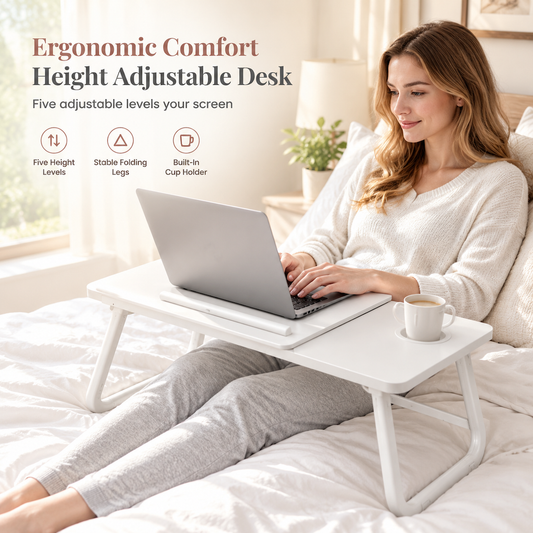 💻 PROMO FLASH : 50% DE RÉDUCTION ! Table de Lit Pliable et Ajustable pour Ordinateur Portable avec Porte-Gobelet Multifonction – 5 Hauteurs Réglables, Ergonomique & Pieds Pliables à Plat for un Confort Absolute au Lit ou sur le Canapé ✨