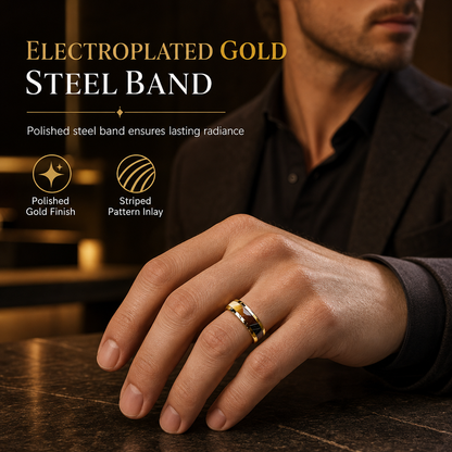 💍 PROMO FLASH : 50% DE RÉDUCTION ! Bague Anneau Unisexe en Acier Inoxydable Doré avec Liseré Émaillé Rayé – Plaqué Or Miroir & Confort Comfort-Fit for Affirmer Votre Style au Quotidien ✨