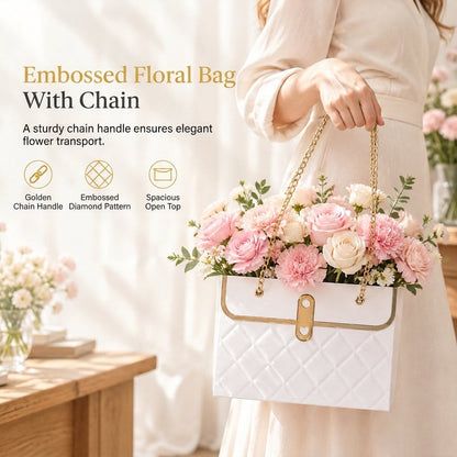 🎁 PROMO FLASH : 50% DE RÉDUCTION ! Sac Cadeau Floral Rectangulaire Gaufré avec Anse en Chaîne Métallique for Sublimer vos Bouquets et Cadeaux avec Élégance ✨